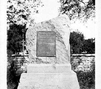 Stone marker at the former site of Bluemont College (1932). (Image courtesy Morse Department of Special Collections, Kansas State University Libraries) 