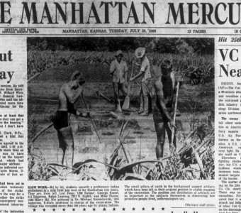 Newspaper story reporting on the archaeological investigation at the Lonergan site, July 1966