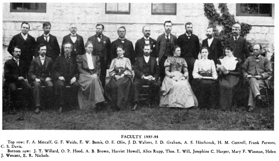 Dr. Winston (third from right in front row) and other members of the KSAC faculty, 1897-98. Courtesy "History of the Kansas State College of Agriculture and Applied Science," Julius T. Willard, Morse Department of Special Collections, Kansas State University Libraries.