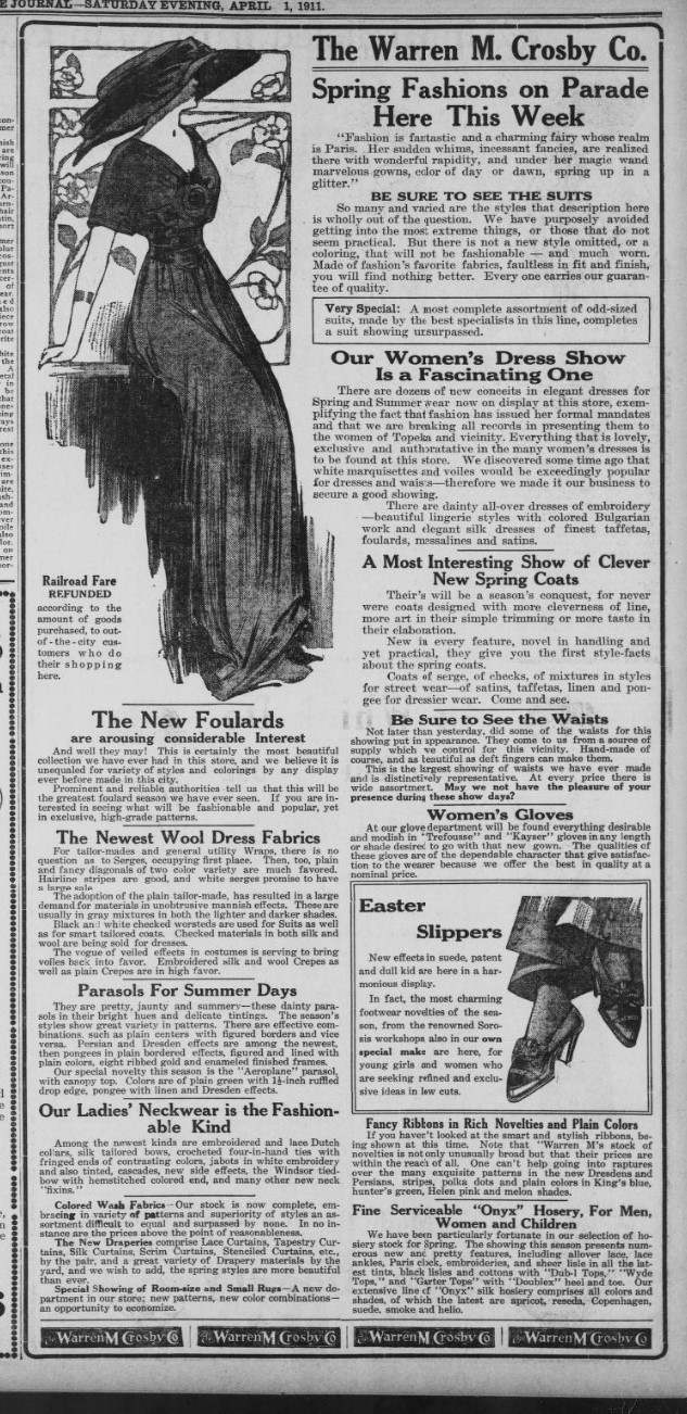 Warren M. Crosby Co. Advertisement 04-01-1911