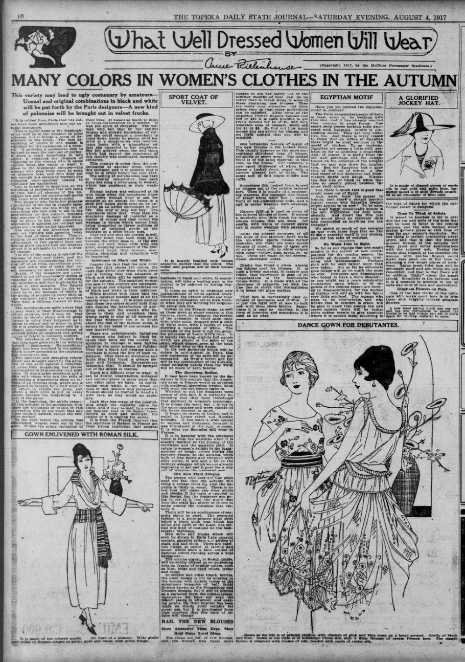 What Women Will Wear Article 08-04-1917