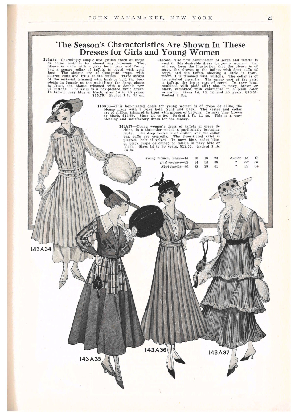 "The Season's Characteristics are Shown in These Dresses for Girls and Young Women," John Wanamaker, 1915-1916