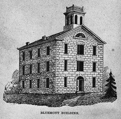 Drawing of the Bluemont Central College building by J.T. Willard. (Image courtesy Morse Department of Special Collections, Kansas State University Libraries)