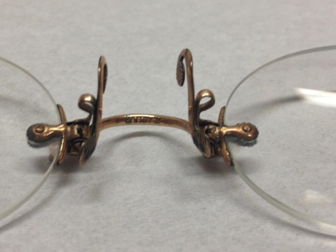 Close up on the detail on the bridge of the glasses