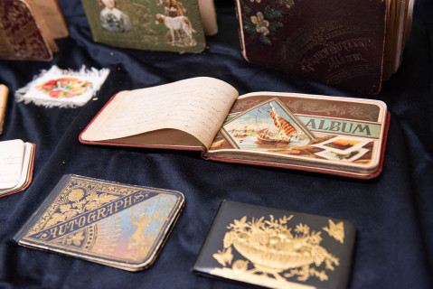 Autograph books on display