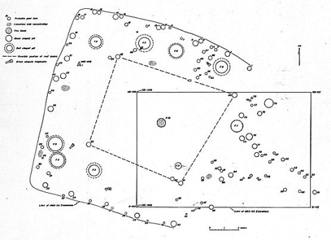 This is a drawing of an excavation site with one rectangle set perfectly horizontally and rhombus overlapping in the upper left corner