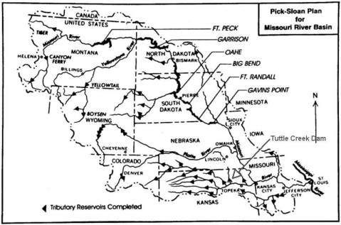 Map of the Missouri River drainage showing the location of Tuttle Creek Dam.