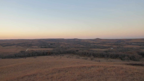 Panoramic sunrise photo of flint hills tallgrass prairie - taken by Anna PC