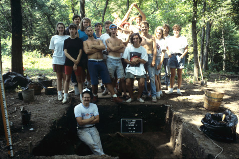 K-State and KU students and their instructor, Dr. Brad Logan, at the Quarry Creek site (summer 1991)