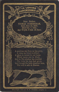 Funeral Card for Thomas Cunningham