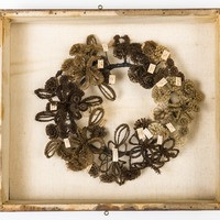 Hair wreath in a shadow box without a frame