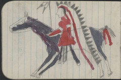A man with headress on a horse from the ledger