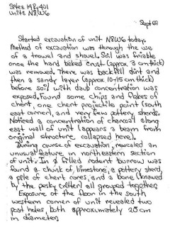 Sample entry from a student's daily journal during excavation of the Lonergan site (Fall 1969).
