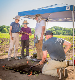 K-State students gaining instruction in excavation and documentation of finds during the 2016 Kansas Archaeological Field School