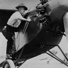 Clyde Cessna is shown cranking the Cessna Roots No. 2, Fall 1927