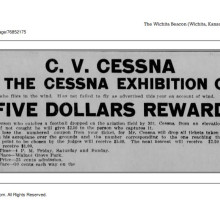 "Five Dollars Reward" -  The Wichita Beacon newspaper article 10/15/1913